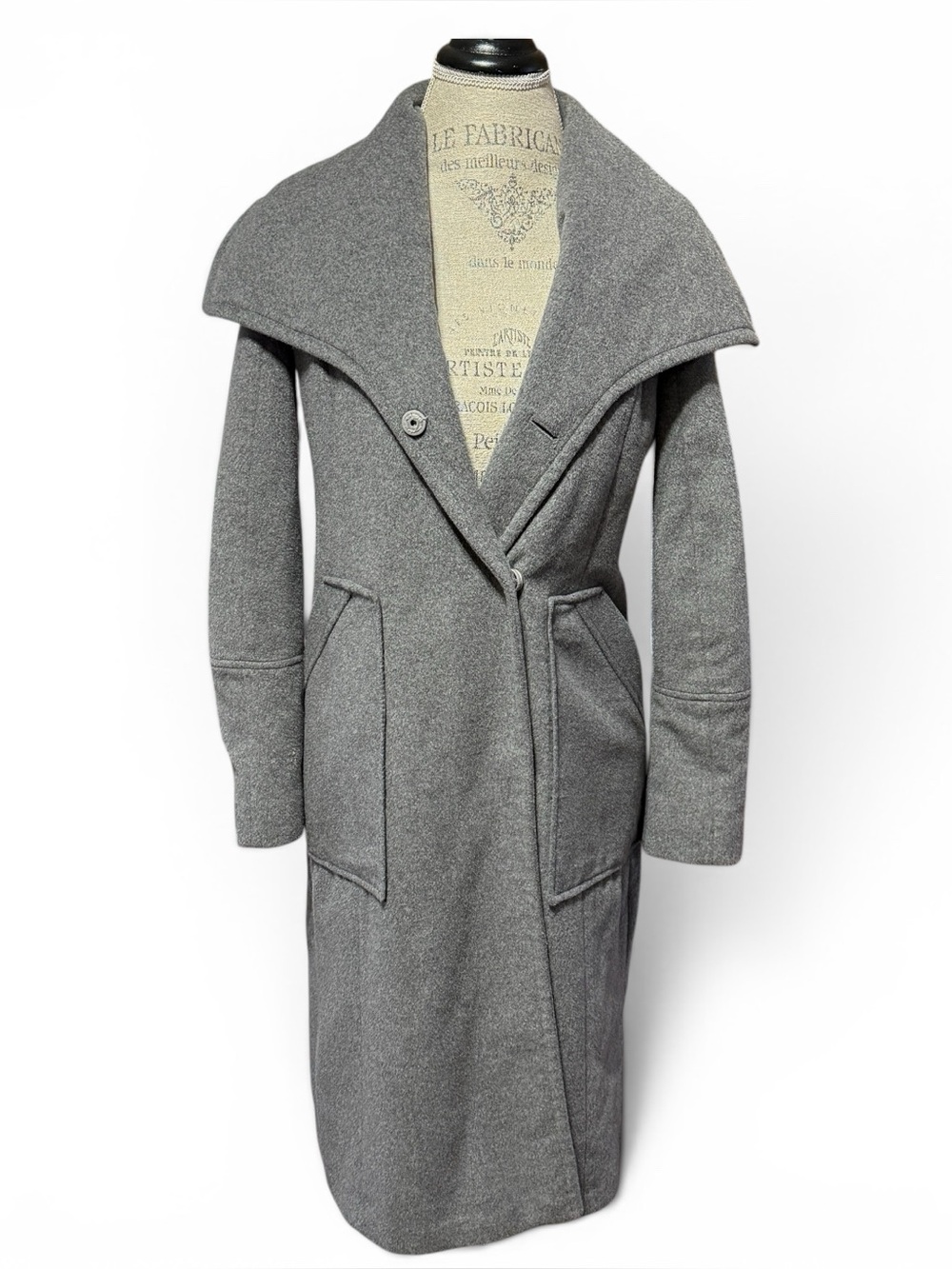 Michael Kors Classic Wool-blend Coat Wide Draped Shawl Collar Gray Size XS